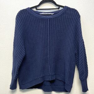 Athleta Open Knit Navy Pullover Crewneck Sweater sz S